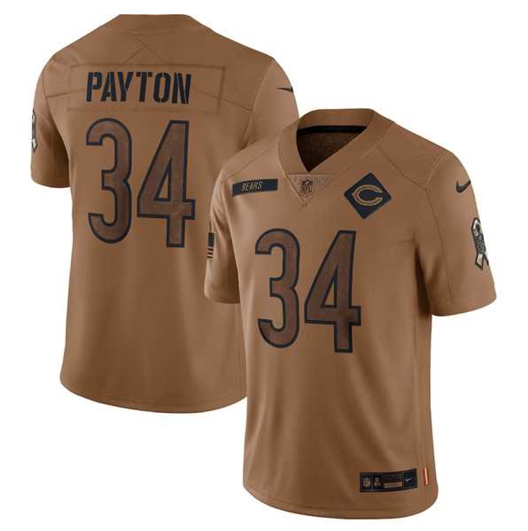 Mens Chicago Bears #34 Walter Payton 2023 Brown Salute To Service Limited Football Stitched Jersey Dyin